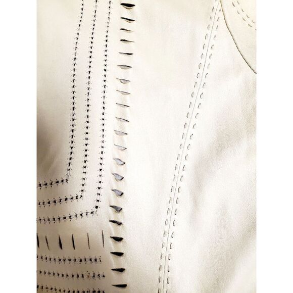 Elie Tahari Coat Cecelia Leather SM Lazer Cut Thin Buttery Soft Putty Tan Color - Picture 10 of 14